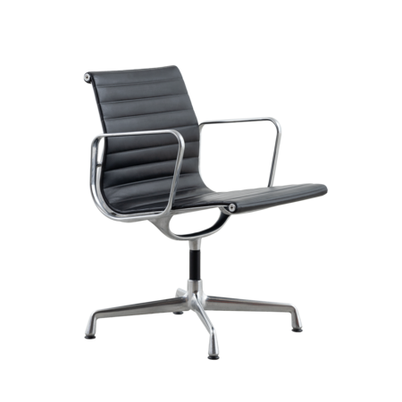 Eames EA108 stoel gepolijst aluminium en leer Vitra