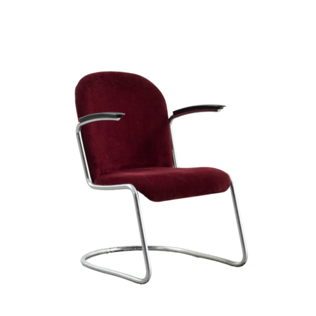 Gispen 413 Damesfauteuil Vroege versie Jaren '30 Donkerrood Rib