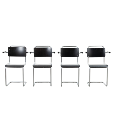 Set van 4 Gispen 201 stoelen hout matchroom frame Dutch Originals